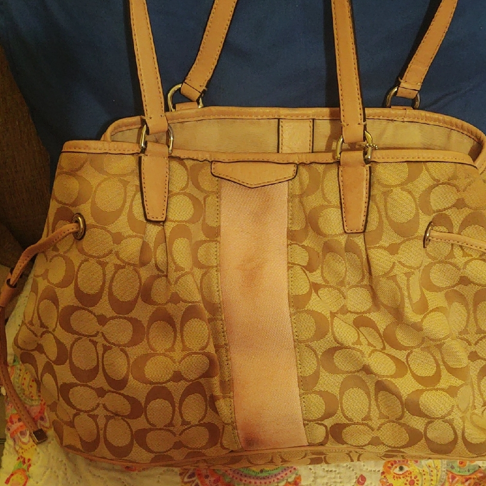 Coach Tan and Brown Signature Shoulder Bag